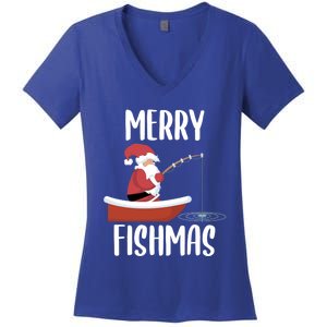 Merry Fishmas Funny Santa Fishing Fisher Christmas Xmas Funny Gift Women's V-Neck T-Shirt