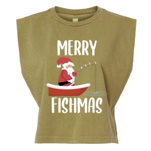 Merry Fishmas Funny Santa Fishing Fisher Christmas Xmas Funny Gift Garment-Dyed Women's Muscle Tee