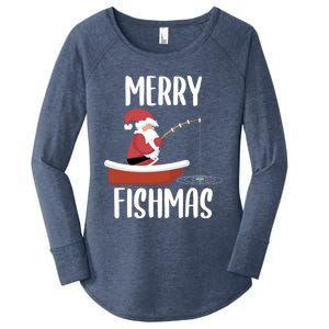 Merry Fishmas Funny Santa Fishing Fisher Christmas Xmas Funny Gift Women's Perfect Tri Tunic Long Sleeve Shirt