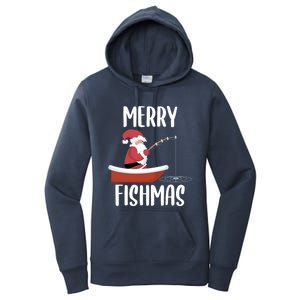 Merry Fishmas Funny Santa Fishing Fisher Christmas Xmas Funny Gift Women's Pullover Hoodie