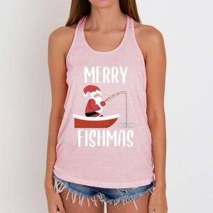 Merry Fishmas Funny Santa Fishing Fisher Christmas Xmas Funny Gift Women's Knotted Racerback Tank