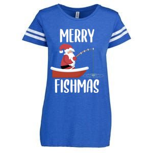 Merry Fishmas Funny Santa Fishing Fisher Christmas Xmas Funny Gift Enza Ladies Jersey Football T-Shirt