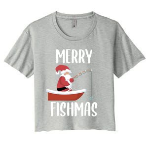 Merry Fishmas Funny Santa Fishing Fisher Christmas Xmas Funny Gift Women's Crop Top Tee