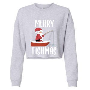 Merry Fishmas Funny Santa Fishing Fisher Christmas Xmas Funny Gift Cropped Pullover Crew