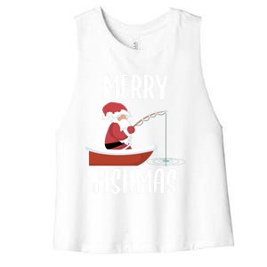 Merry Fishmas Funny Santa Fishing Fisher Christmas Xmas Funny Gift Women's Racerback Cropped Tank