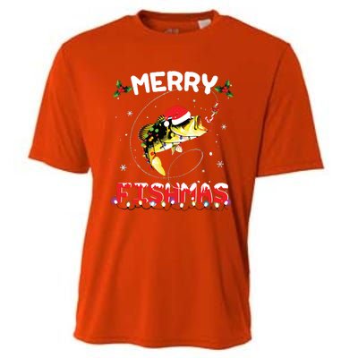 Merry Fishmas Funny Fishing Christmas Pajama Fishers Cooling Performance Crew T-Shirt