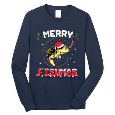 Merry Fishmas Funny Fishing Christmas Pajama Fishers Long Sleeve Shirt