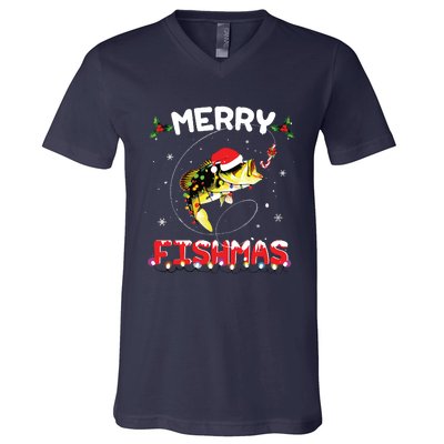 Merry Fishmas Funny Fishing Christmas Pajama Fishers V-Neck T-Shirt