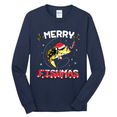 Merry Fishmas Funny Fishing Christmas Pajama Fishers Tall Long Sleeve T-Shirt