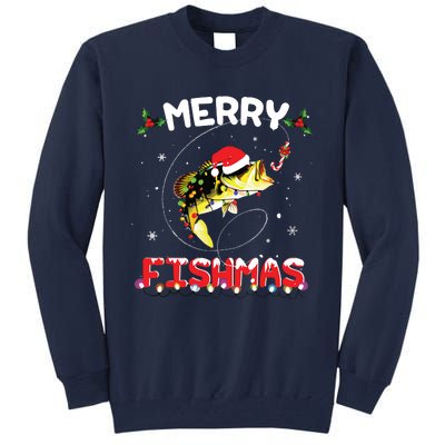 Merry Fishmas Funny Fishing Christmas Pajama Fishers Tall Sweatshirt