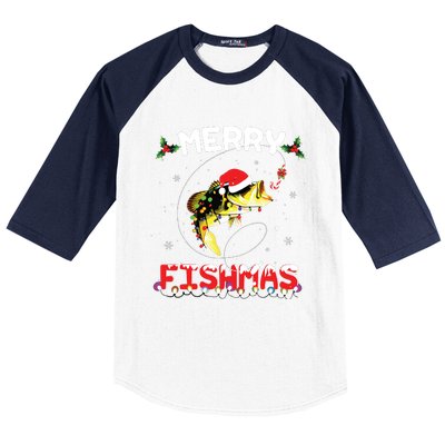 Merry Fishmas Funny Fishing Christmas Pajama Fishers Baseball Sleeve Shirt