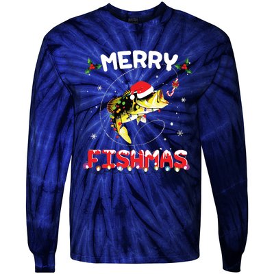 Merry Fishmas Funny Fishing Christmas Pajama Fishers Tie-Dye Long Sleeve Shirt