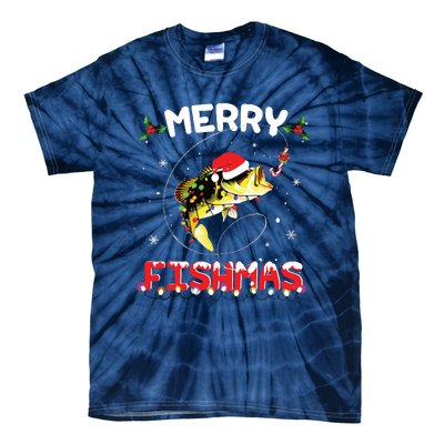 Merry Fishmas Funny Fishing Christmas Pajama Fishers Tie-Dye T-Shirt