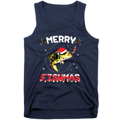 Merry Fishmas Funny Fishing Christmas Pajama Fishers Tank Top