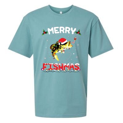 Merry Fishmas Funny Fishing Christmas Pajama Fishers Sueded Cloud Jersey T-Shirt