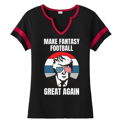 Make Fantasy Football Great Again Trump American Flag Sunset Great Gift Ladies Halftime Notch Neck Tee