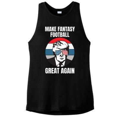 Make Fantasy Football Great Again Trump American Flag Sunset Great Gift Ladies PosiCharge Tri-Blend Wicking Tank