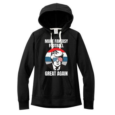 Make Fantasy Football Great Again Trump American Flag Sunset Great Gift Women's Fleece Hoodie