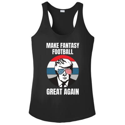 Make Fantasy Football Great Again Trump American Flag Sunset Great Gift Ladies PosiCharge Competitor Racerback Tank