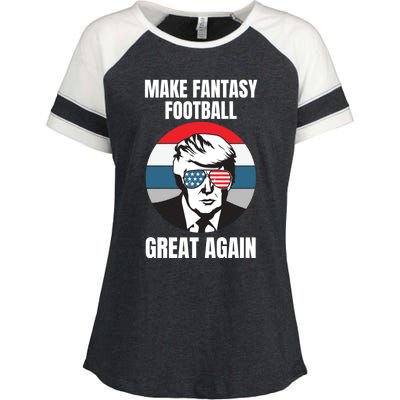 Make Fantasy Football Great Again Trump American Flag Sunset Great Gift Enza Ladies Jersey Colorblock Tee