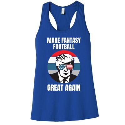 Make Fantasy Football Great Again Trump American Flag Sunset Great Gift Women's Racerback Tank