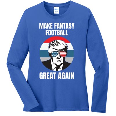 Make Fantasy Football Great Again Trump American Flag Sunset Great Gift Ladies Long Sleeve Shirt