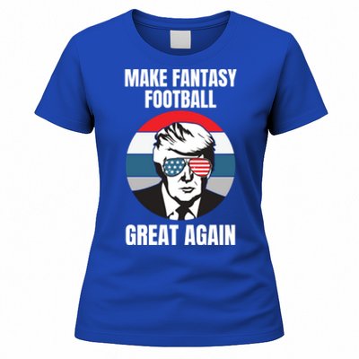 Make Fantasy Football Great Again Trump American Flag Sunset Great Gift Women's T-Shirt