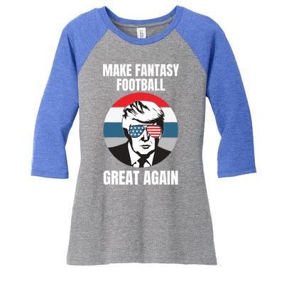 Make Fantasy Football Great Again Trump American Flag Sunset Great Gift Women's Tri-Blend 3/4-Sleeve Raglan Shirt