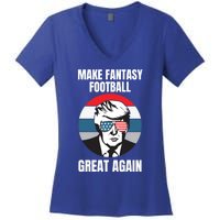 Make Fantasy Football Great Again Trump American Flag Sunset Great Gift Women's V-Neck T-Shirt