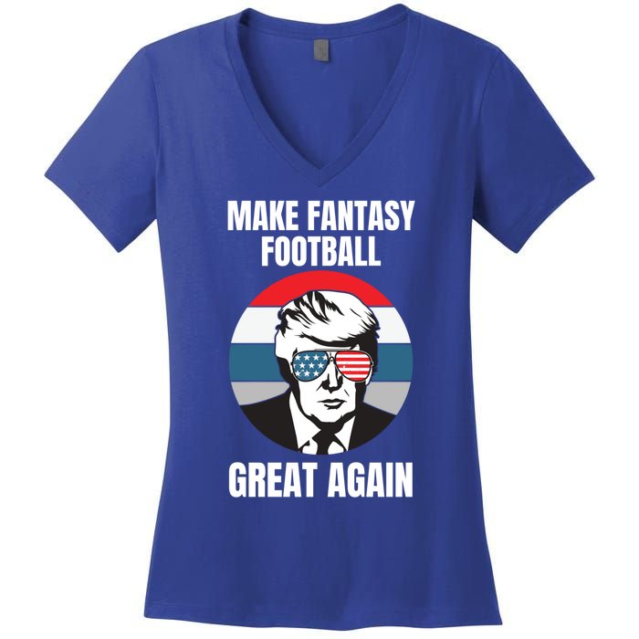 Make Fantasy Football Great Again Trump American Flag Sunset Great Gift Women's V-Neck T-Shirt