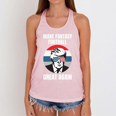 Make Fantasy Football Great Again Trump American Flag Sunset Great Gift Women's Knotted Racerback Tank