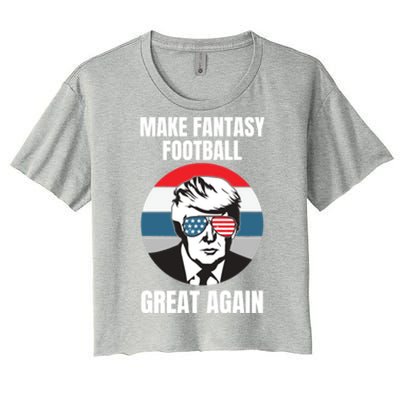 Make Fantasy Football Great Again Trump American Flag Sunset Great Gift Women's Crop Top Tee