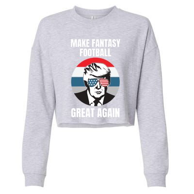 Make Fantasy Football Great Again Trump American Flag Sunset Great Gift Cropped Pullover Crew