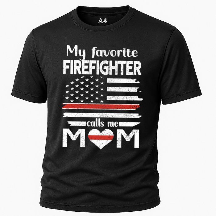 My Favorite Firefighter Calls Me Mom Thin Red Line Fire Mom Cool Gift Cooling Performance Crew T-Shirt
