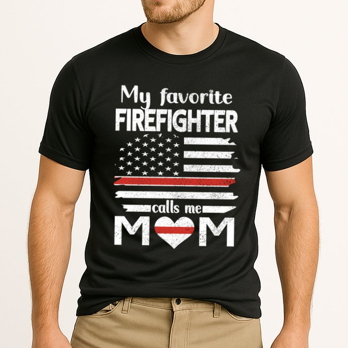 My Favorite Firefighter Calls Me Mom Thin Red Line Fire Mom Cool Gift Cooling Performance Crew T-Shirt