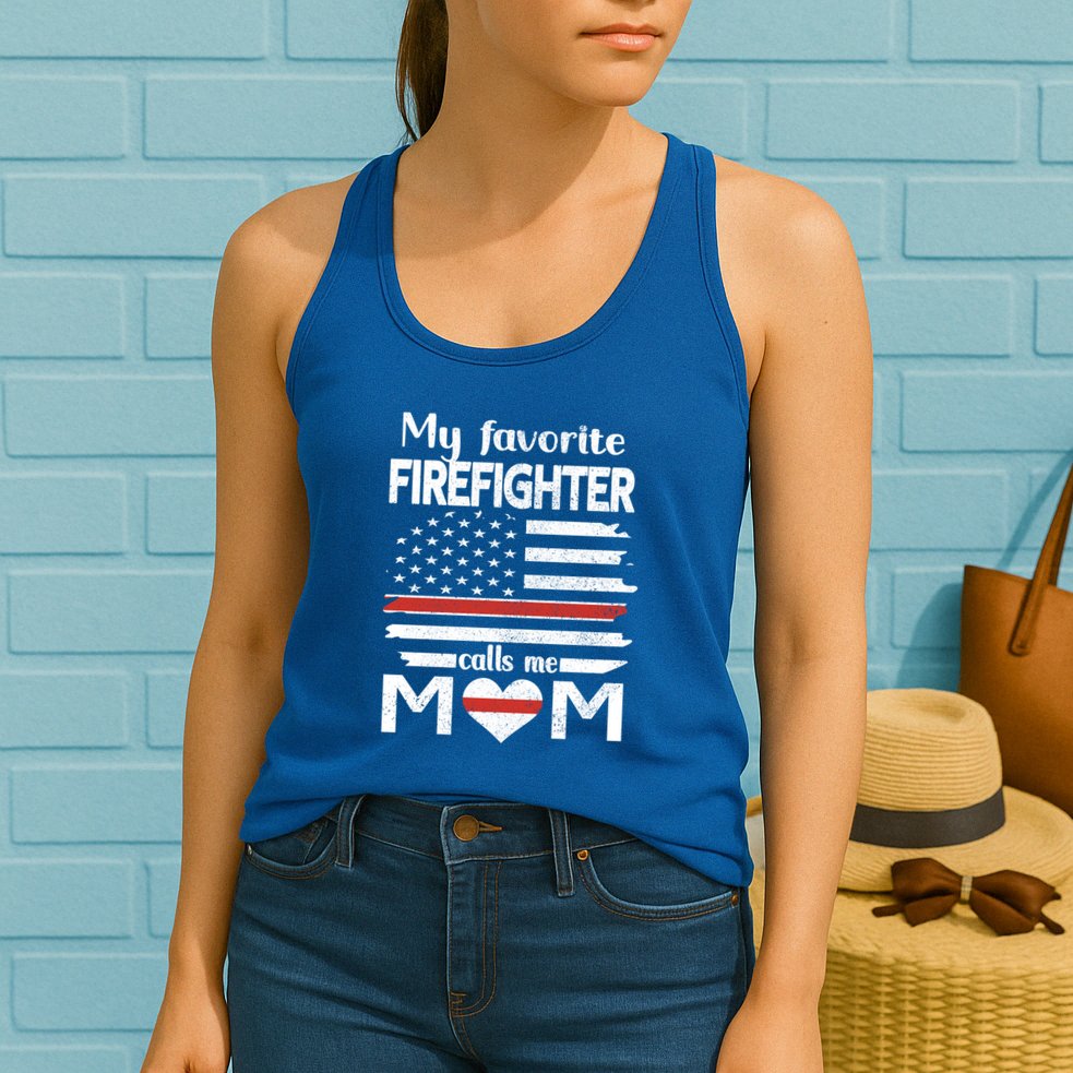 My Favorite Firefighter Calls Me Mom Thin Red Line Fire Mom Cool Gift Womens Tank Top