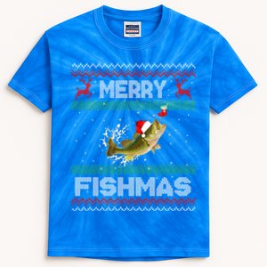 Merry Fishmas Funny Ugly Fishing Christmas Bass Fish Funny Gift Kids Tie-Dye T-Shirt