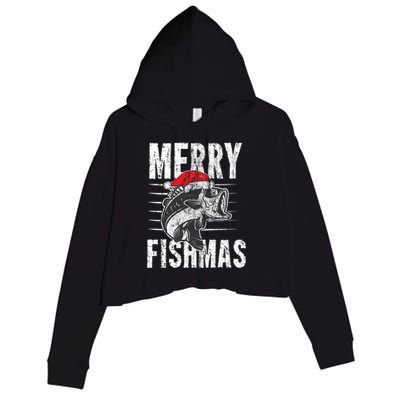 Merry Fishmas Funny Gift Funny Fishing Christmas Gift Crop Fleece Hoodie