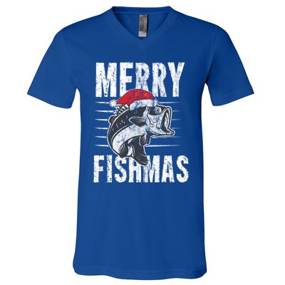 Merry Fishmas Funny Gift Funny Fishing Christmas Gift V-Neck T-Shirt