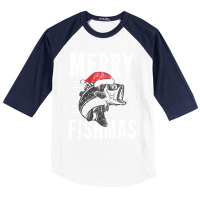 Merry Fishmas Funny Gift Funny Fishing Christmas Gift Baseball Sleeve Shirt