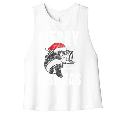 Merry Fishmas Funny Gift Funny Fishing Christmas Gift Women's Racerback Cropped Tank