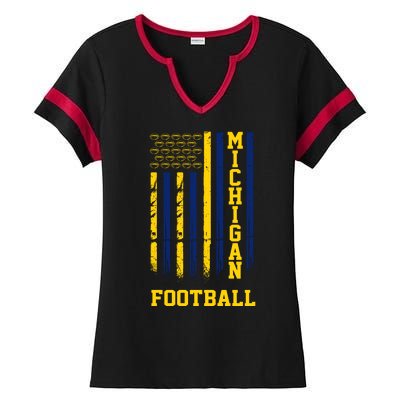 Michigan Football Fan American Flag Ladies Halftime Notch Neck Tee