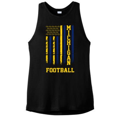 Michigan Football Fan American Flag Ladies PosiCharge Tri-Blend Wicking Tank