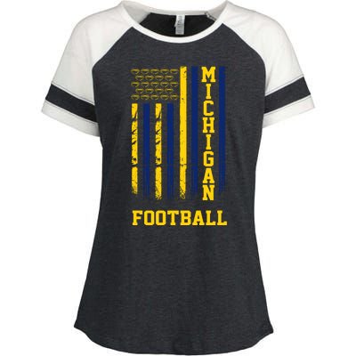 Michigan Football Fan American Flag Enza Ladies Jersey Colorblock Tee