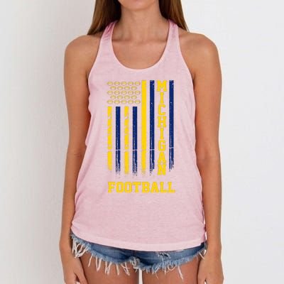 Michigan Football Fan American Flag Women's Knotted Racerback Tank