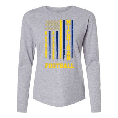 Michigan Football Fan American Flag Womens Cotton Relaxed Long Sleeve T-Shirt