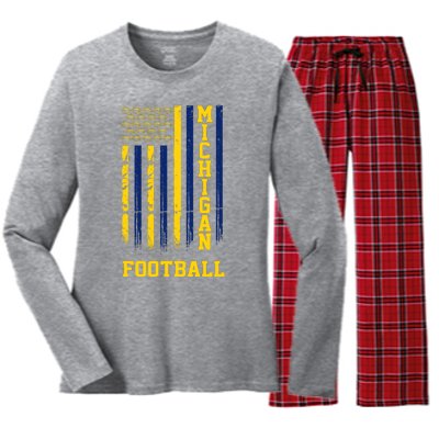 Michigan Football Fan American Flag Women's Long Sleeve Flannel Pajama Set 