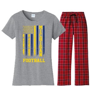 Michigan Football Fan American Flag Women's Flannel Pajama Set