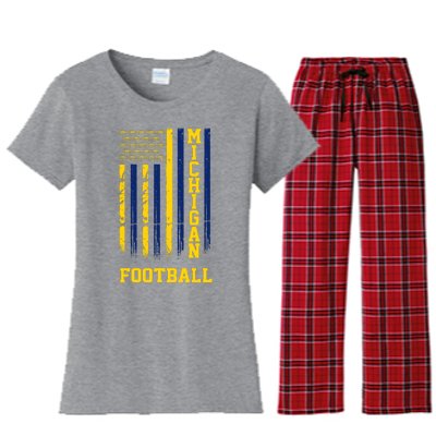 Michigan Football Fan American Flag Women's Flannel Pajama Set