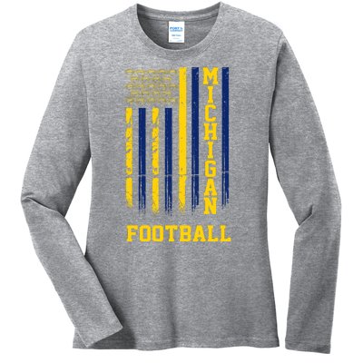 Michigan Football Fan American Flag Ladies Long Sleeve Shirt